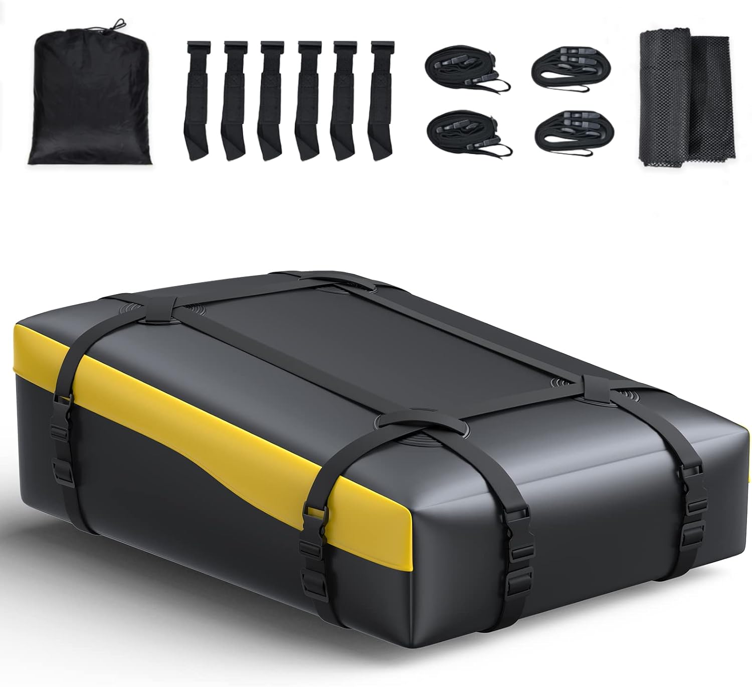 Vanku Car Rooftop Cargo Carrier, 16 Cubic Ft Waterproof 840D PVC Car Roof Cargo Bag for All Vehicles with/Without Rack Including Non-Slip Mat Reinforced Long Straps