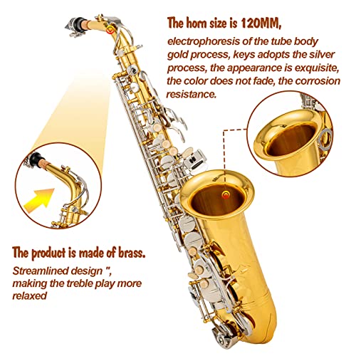 Black/gold keys E Flat Alto Saxophone Brass Engraved Eb E-Flat Natural White Shell Button Wind Instrument with Case Belt Brush (Black/gold keys)
