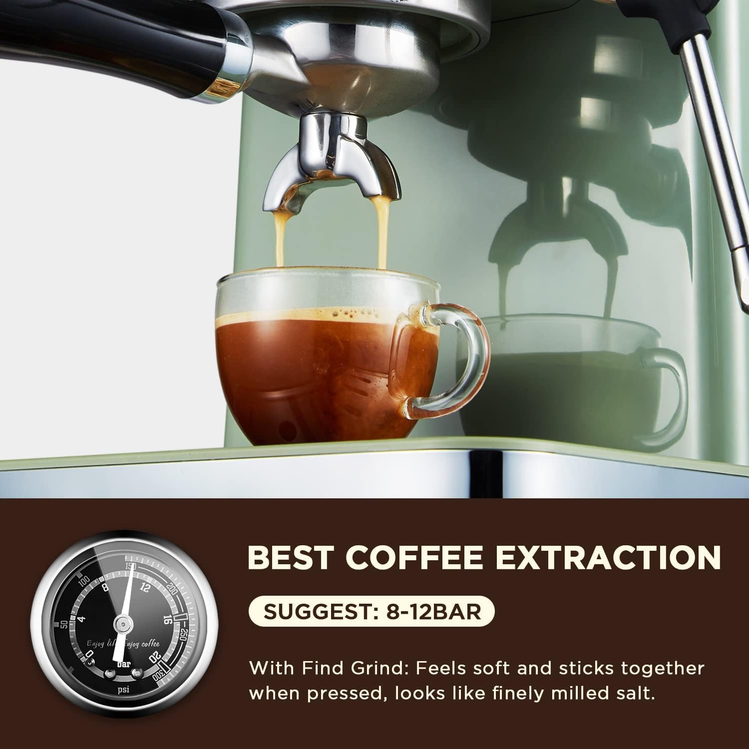 Neretva Espresso Coffee Machine 15 Bar Espresso Maker with Milk Frother Steam Wand Cappuccino, Latte for Home Barista, 1.6L Removable Water Tank