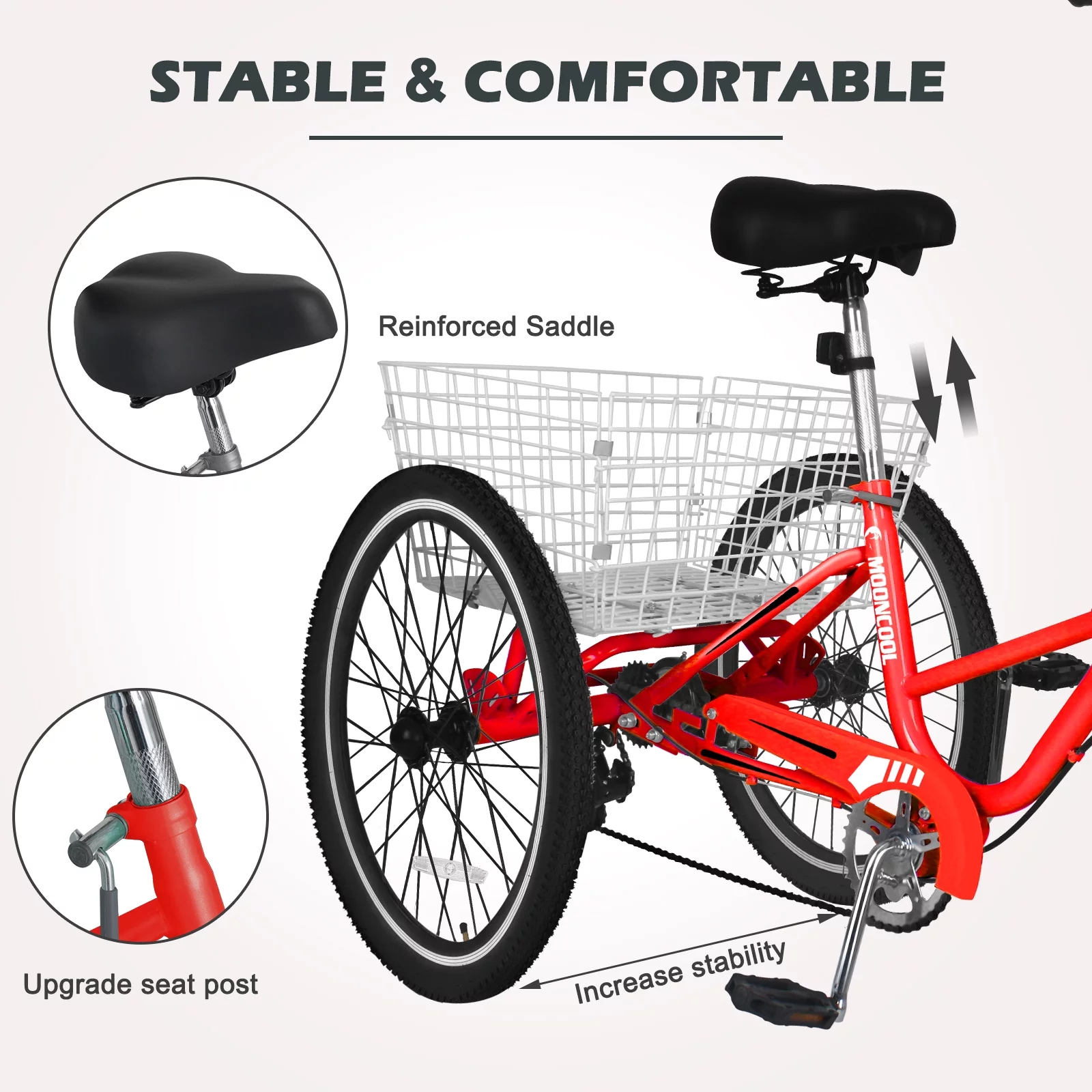 LILYPELLE 24 Adult Tricycle 7 Speed, Three Wheel Bikes for Adults 400lbs,Low-Step Through Trike Cruiser for Exercise Shopping Outdoor Activities,Cyan
