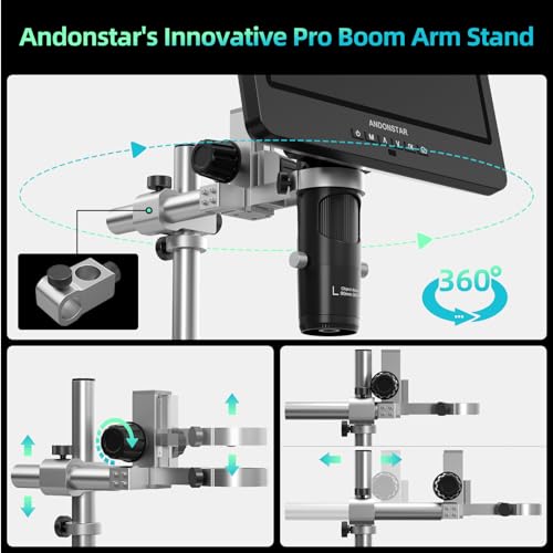 Andonstar AD246S-M Plus 7'' HDMI Soldering Digital Microscope for Electronics Repair, 2000x 3 Lens 2160P UHD Video Record, Soldering Microscope Station with Helping Hands, Coin Microscope, 32GB Card