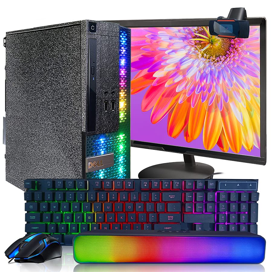Dell RGB Gaming Desktop Computer PC, Intel Core i5, GeForce GT 1030 2GB GDDR5, 16GB RAM, 512GB SSD, 24 Inch HDMI Monitor, RGB Keyboard Mouse and Headset, WiFi, Windows 10 Pro (Renewed)