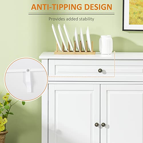 , Sideboard, Cabinet, Modern Kitchen Cabinet with 2 Drawers and Adjustable Shelves, Coffee Bar Cabinet, White Servers, Sideboards & Buffets