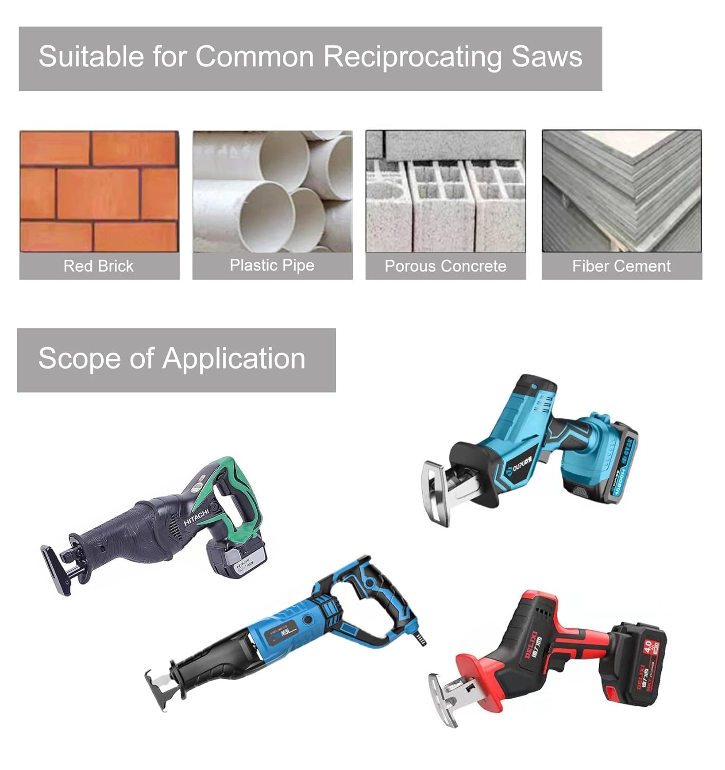 Reciprocating Saw Blades, for Cutting Aerated Concrete, Glass Fiber Reinforced Plastic, Epoxy Resin, Red Brick and Fiber Cement, Demolition Masonry Concrete Saw Blades 12-305mm