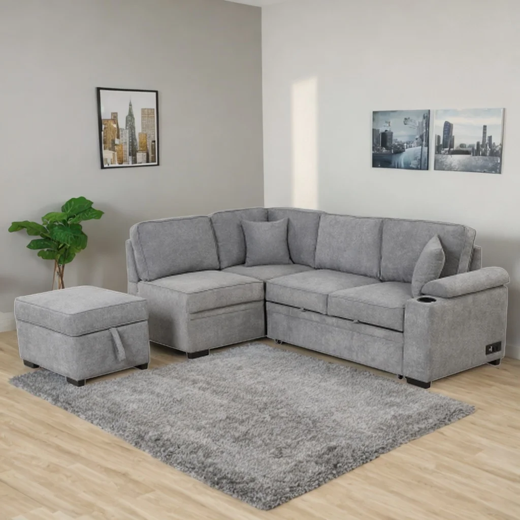 87.4" Sleeper Sofa Bed,2 in 1 Pull Out Sofa Bed L Shape Couch with Storage Ottoman for Living Room,Bedroom Couch and Small Apartment (Gray) - Curated Treasures Market