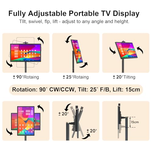pikiu Portable oncell Touch Screen TV 1080P 8G RAM+128G rotatable Screen Android Operating System (Support Google Play Store) Built-in Long-Lasting Battery (4-6H) Space Gray