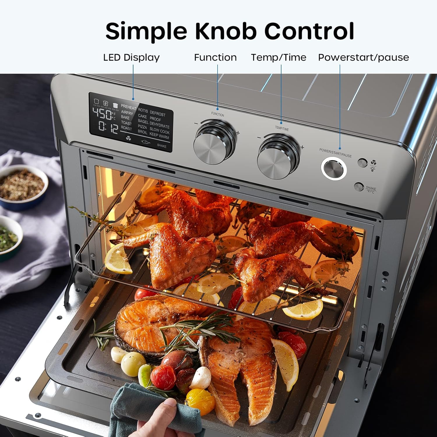 ECOWELL Air Fryer Toaster Oven Combo, 15-in-1 Airfryer Toaster Ovens Countertop, 26.4 QT Stainless Steel Air Fryers Convection Oven, for 360° Even & Healthy Cooking, Model: ECOKX01, Silver