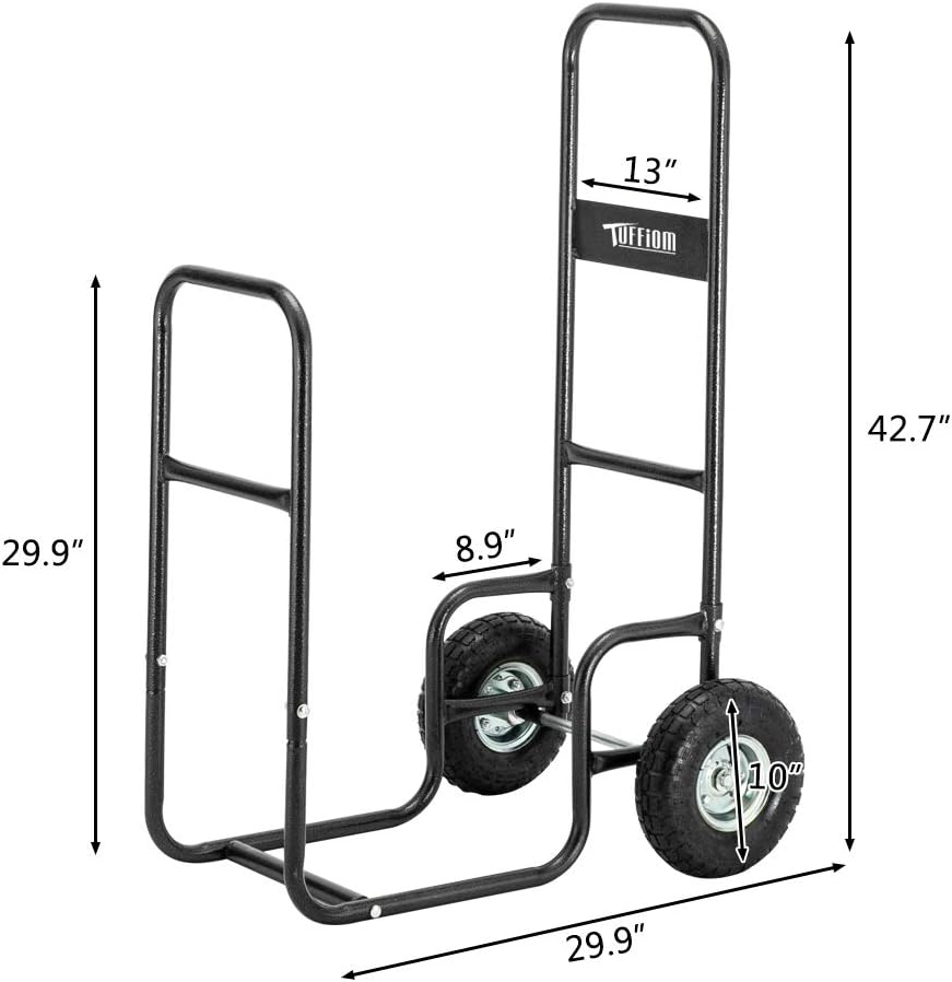 ROVSUN Firewood Cart Wood Hauler Fireplace Log Carrier Mover, Outdoor Indoor Wood w/ Rolling Wheel Dolly Storage Holder
