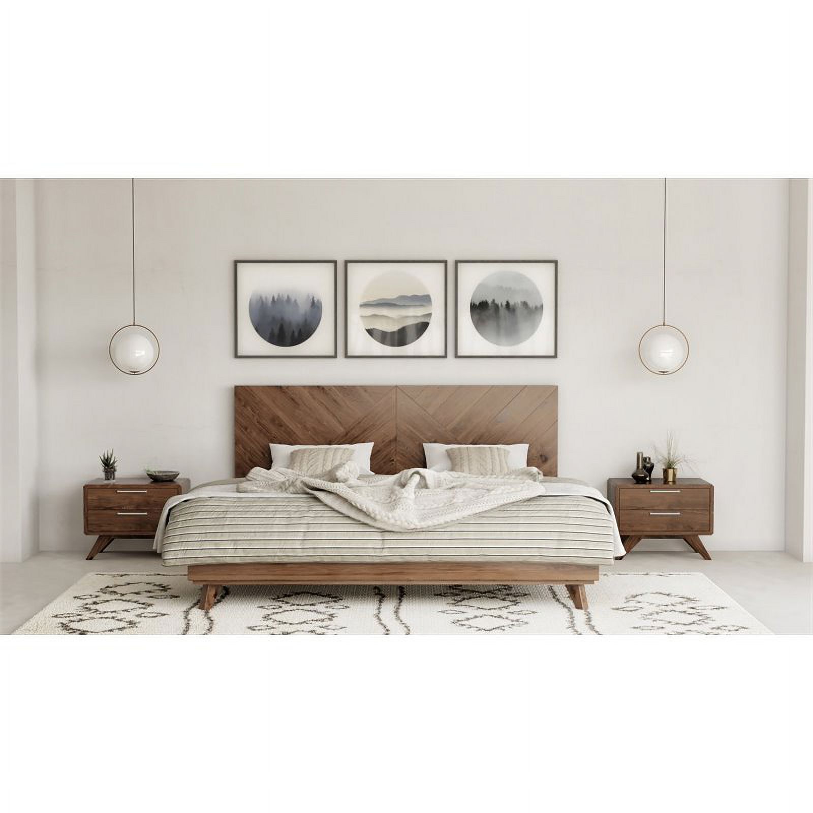 Modrest Soren 64x83" Chevron Pattern Modern Wood Queen Bed in Walnut