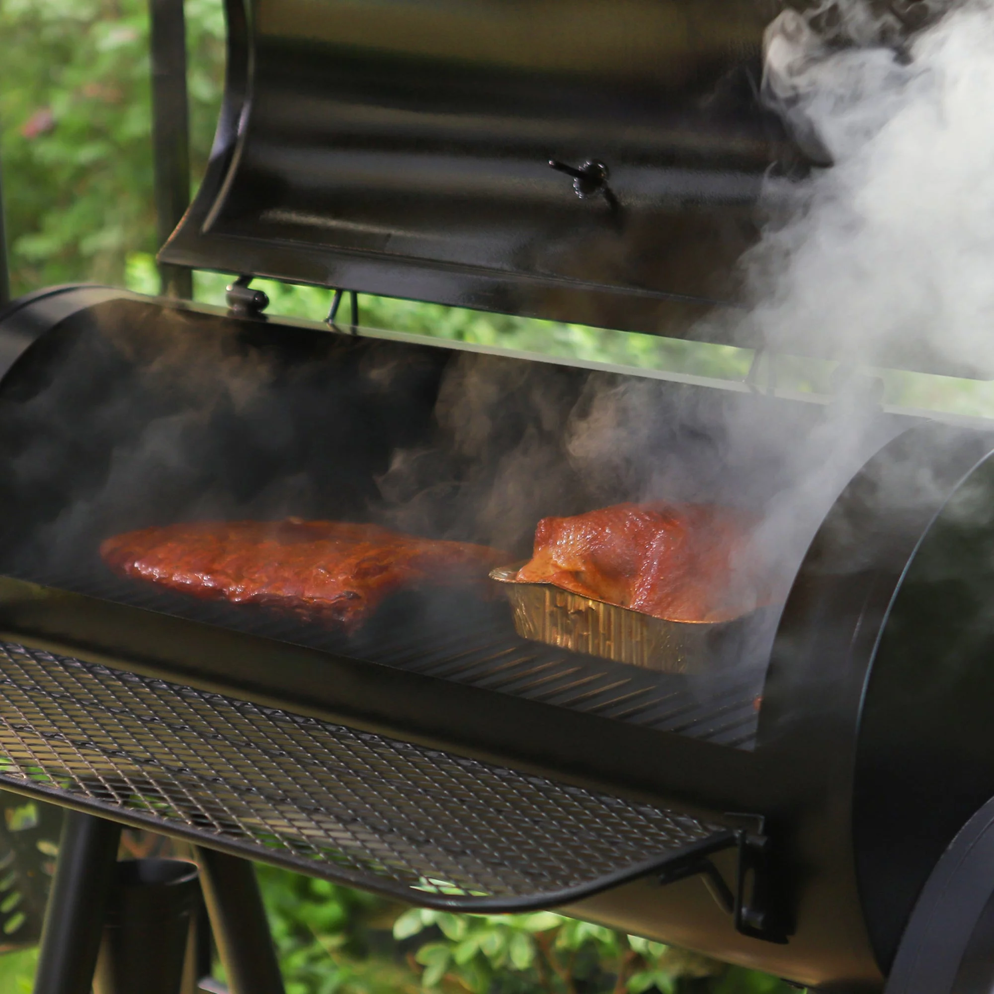 Alpha Joy Steel BBQ Charcoal Grill with Offset Smoker in Black