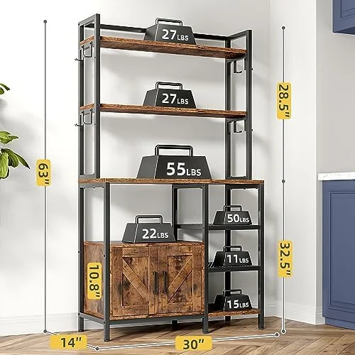 HBBOOMLIFE 6-Tier Bakers Rack  Microwave Stand with Shelves  Kitchen Coffee  Table  Heavy Duty  Shelves with Cabinet  Wide Bakers Rack for Kitchen  Kitchenid Mixer  Air Fryer  Oak
