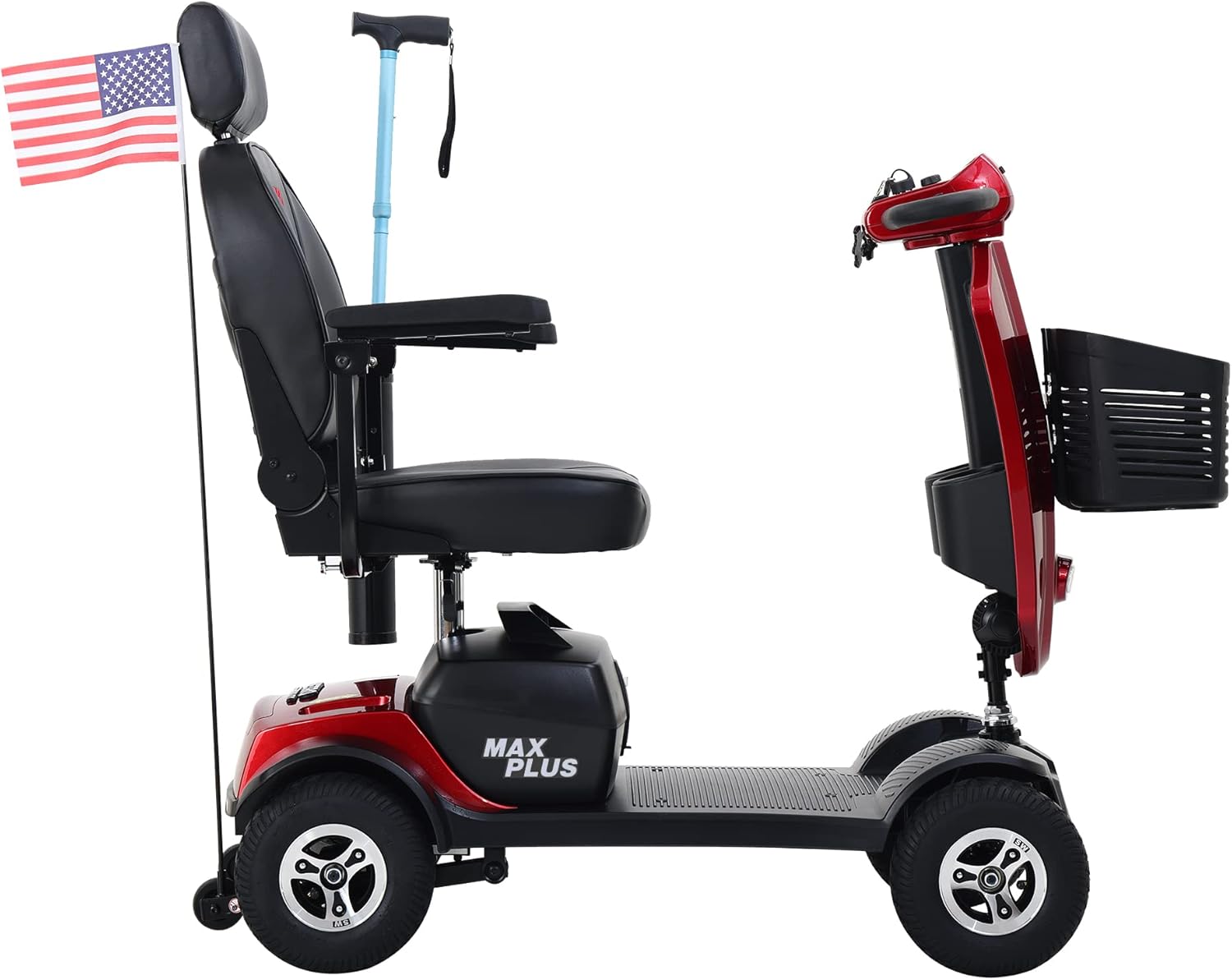 Electric Powered Mobility Scooters for Seniors Adults 300lbs Max Weight, 4 Wheel Folding Mobility Wheelchair for Travel - Long Range Power Extended Battery w/Charger and Basket - Red