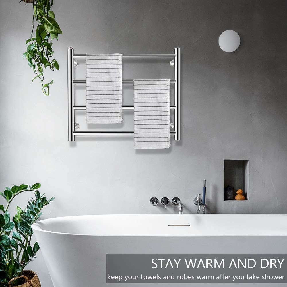 PELOEMNS Heated Towel Rack, Towel Warmer Rack Wall Mounted, Stainless Steel Wall Mounted Towel Drying Rack Round Tube, Power 80W 110V Constant Temperature 70°C Heated Towel Warmer for Home, Bathroom