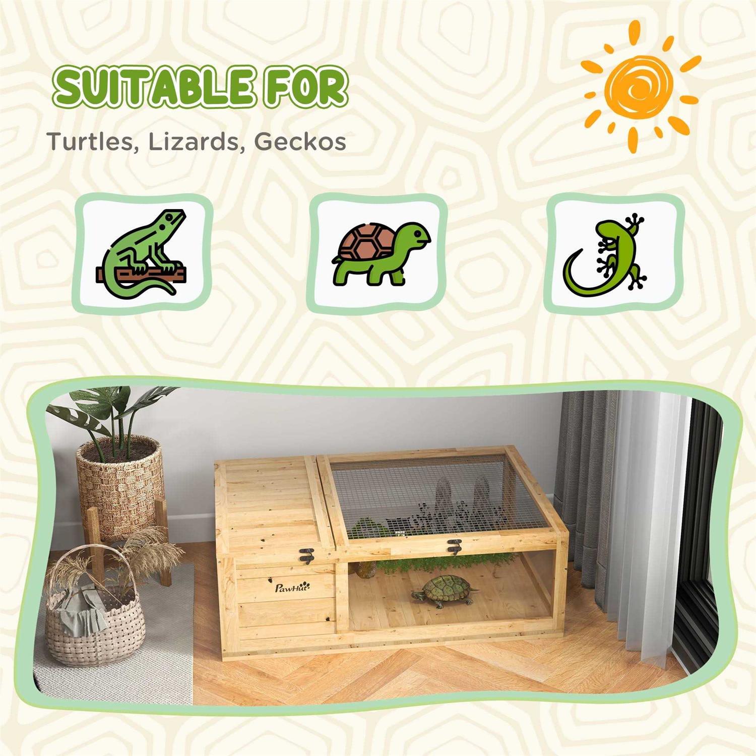 PawHut Wooden Tortoise House Turtle Habitat Enclosure Outdoor Reptile Cage - Pet Supplies online store
