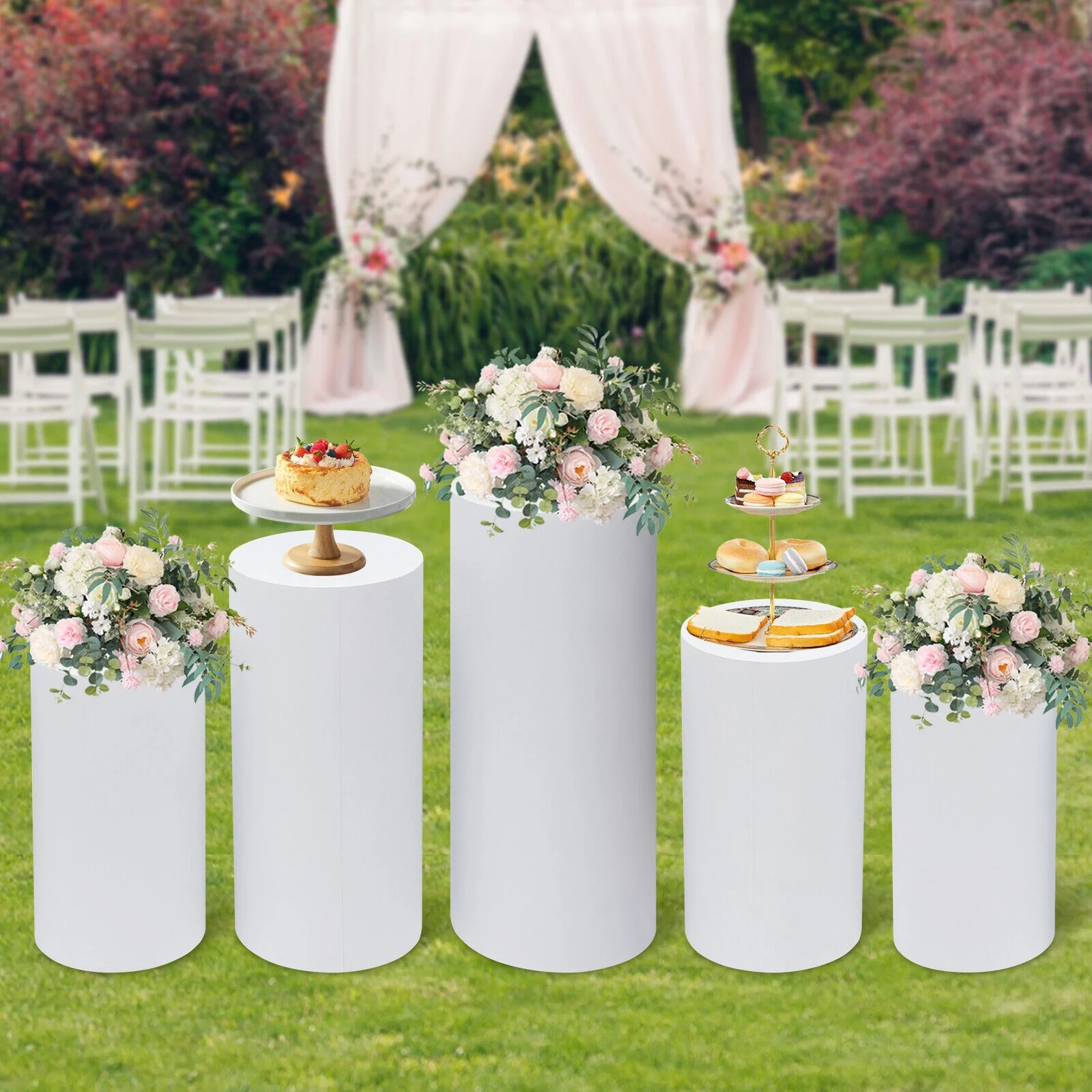 5pcs Cylinder Pedestal Stand Floor Standing Cake Display Stand for Party Decor