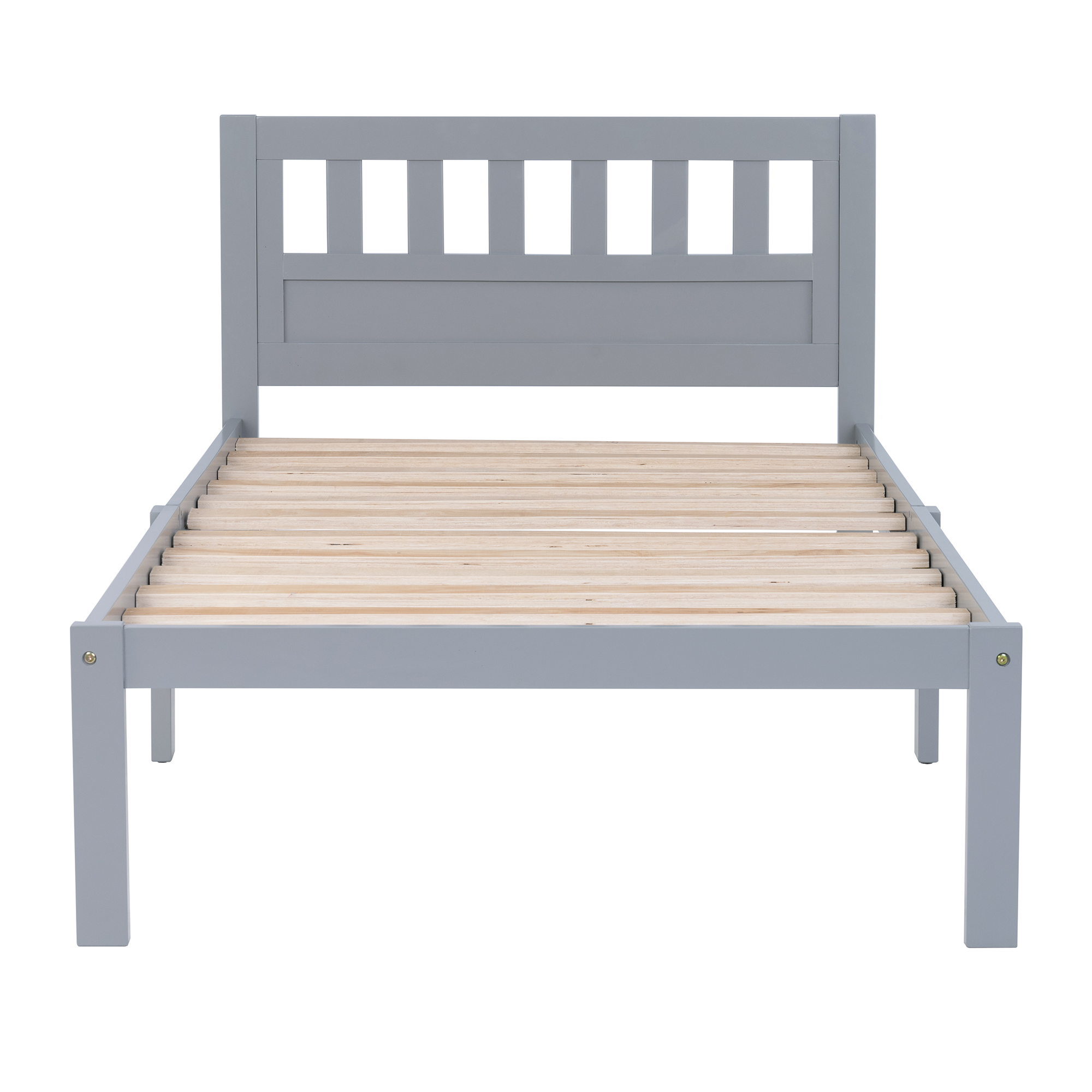 iRerts Wood Twin Bed Frame, Modern Twin Platform Bed Frame with Headboard, Wood Support Slats, Twin Size Bed Frame No Box Spring Needed, Bed Frame Twin Size for Kids Teens Adults Bedroom, Gray