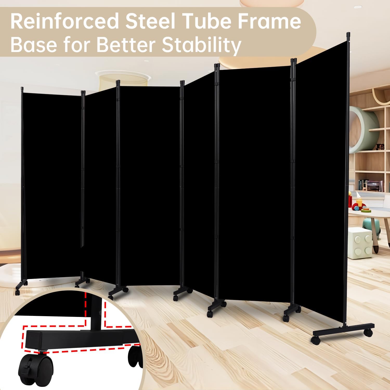 Room Divider 6 Panel Room Dividers/Wheels, Fabric Room Divider Panel for Office Room Partitions and Dividers, Portable Partition Wall Divider for Room Separation, Flexible Privacy Screen Indoor