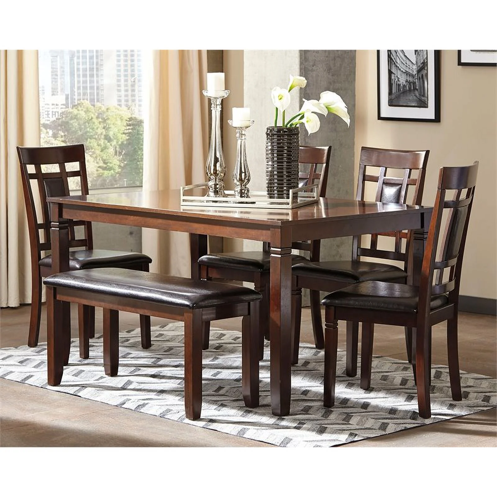 Ashley Furniture Bennox 6-Piece Engineered Wood Dining Set in Brown