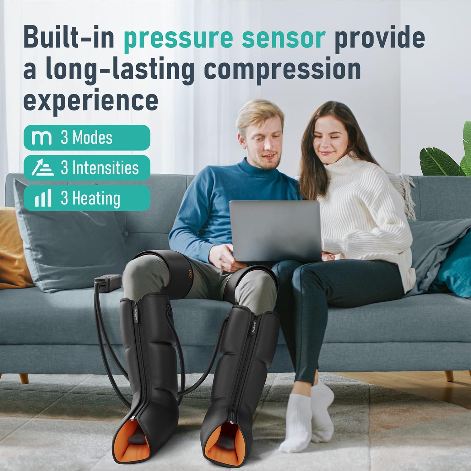 QUINEAR Leg Massager, 3-in-1 Foot Calf & Thigh Massager with Heat and Compression - 3 Modes 3 Intensities Compression Therapy, 3 Heating Therapy for Leg Circulation, Wollen Legs, Edema, RLS