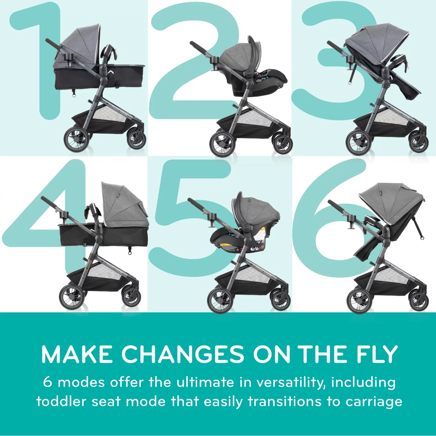 Evenflo Pivot Vizor Travel System with LiteMax Infant Car Seat (Chasse Black), Unisex