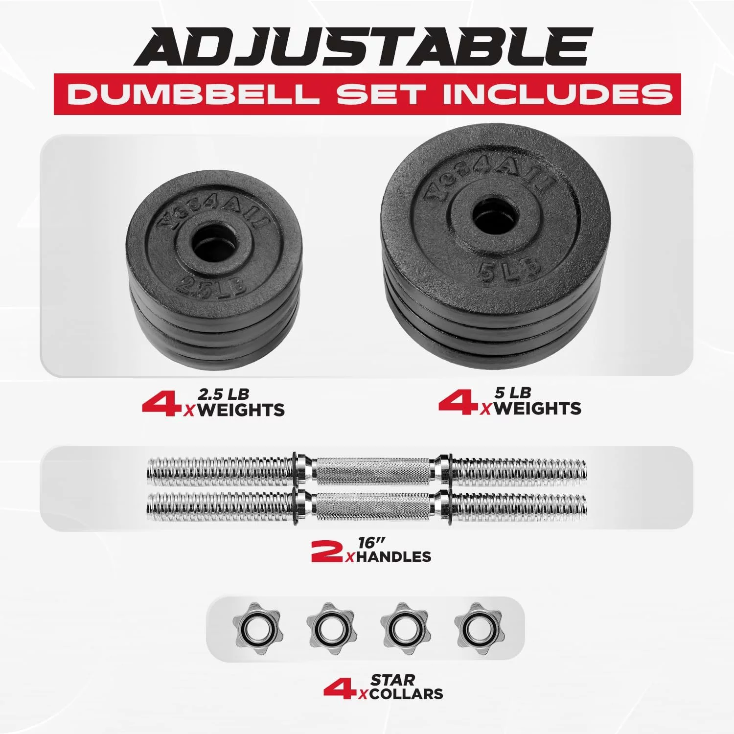 Yes4All 50 lbs Adjustable Dumbbell Weight Set For Home Gym, Cast Iron Dumbbell, Pair
