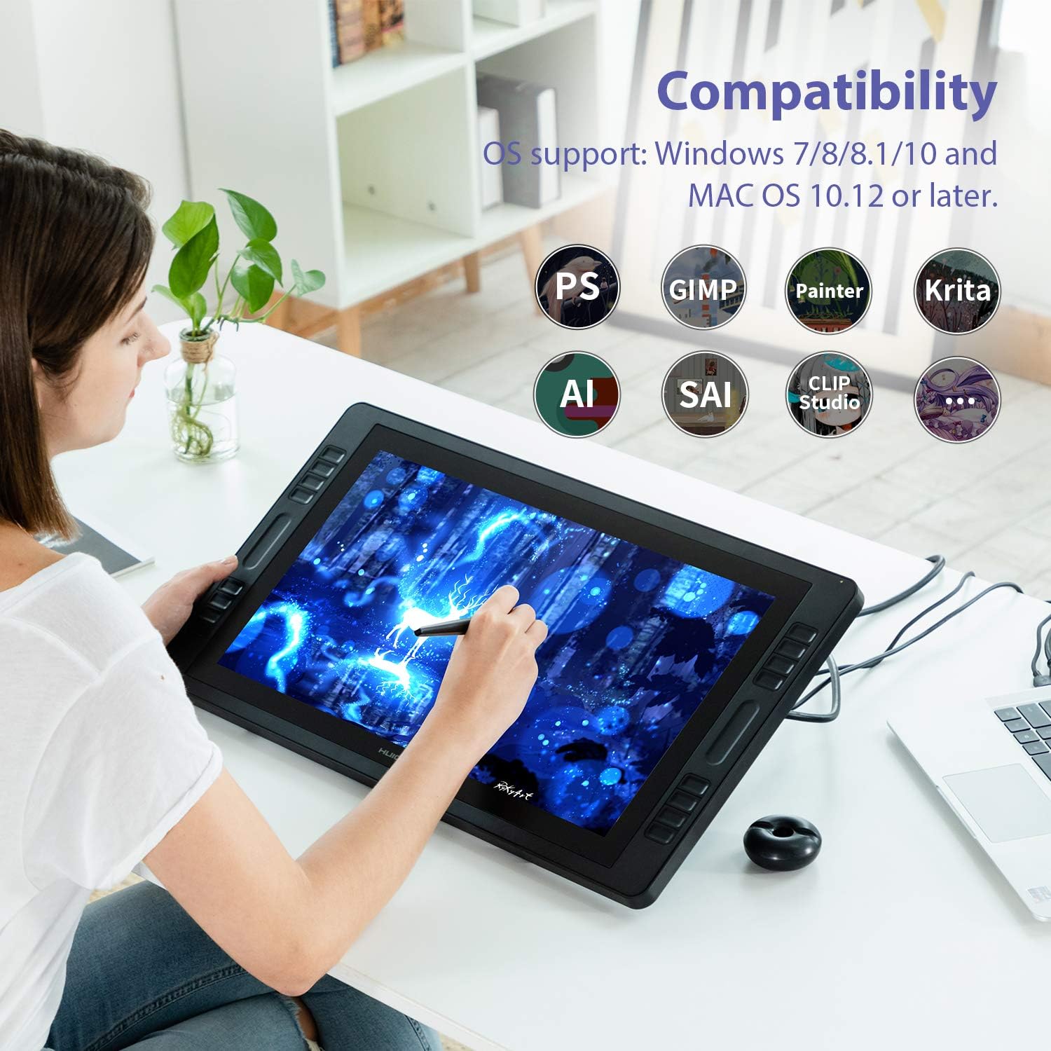 HUION KAMVAS Pro 20 Graphics Drawing Monitor Tablet with Full Laminated Screen 19.5inch Pen Display with Battery-Free Stylus Tilt 16 Express Keys 2 Touch Bars- Stand Included