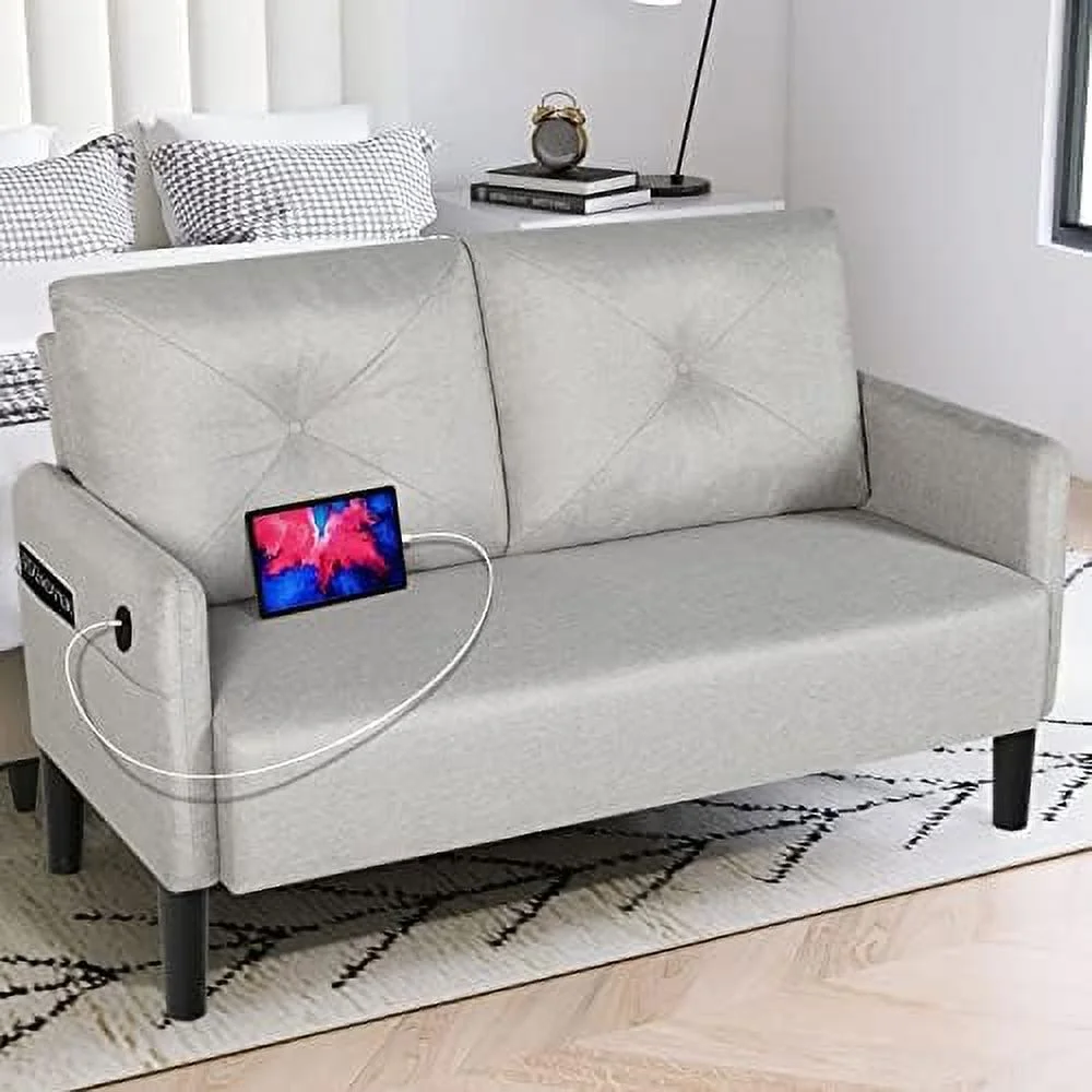 HOOMHIBIU Modern Comfy Loveseat Upholstered 56" W Small Sofa Couches w/ 2 USB Charging Ports Fabric 2-Seat Small Couch Sofas for Bedroom  Living Room  Compact Small Space  Apartment