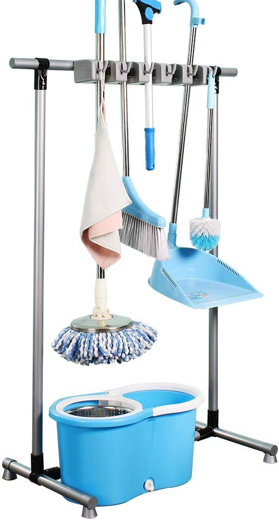 QTJH Broom And Mop Holder Put Wet Mops Movable Floor-Mounted Mop Rack Floor Standing Cleaning Tool Cart Storage For Garden Garage Schools, Hospitals, Factories, Hotels,Property Companies