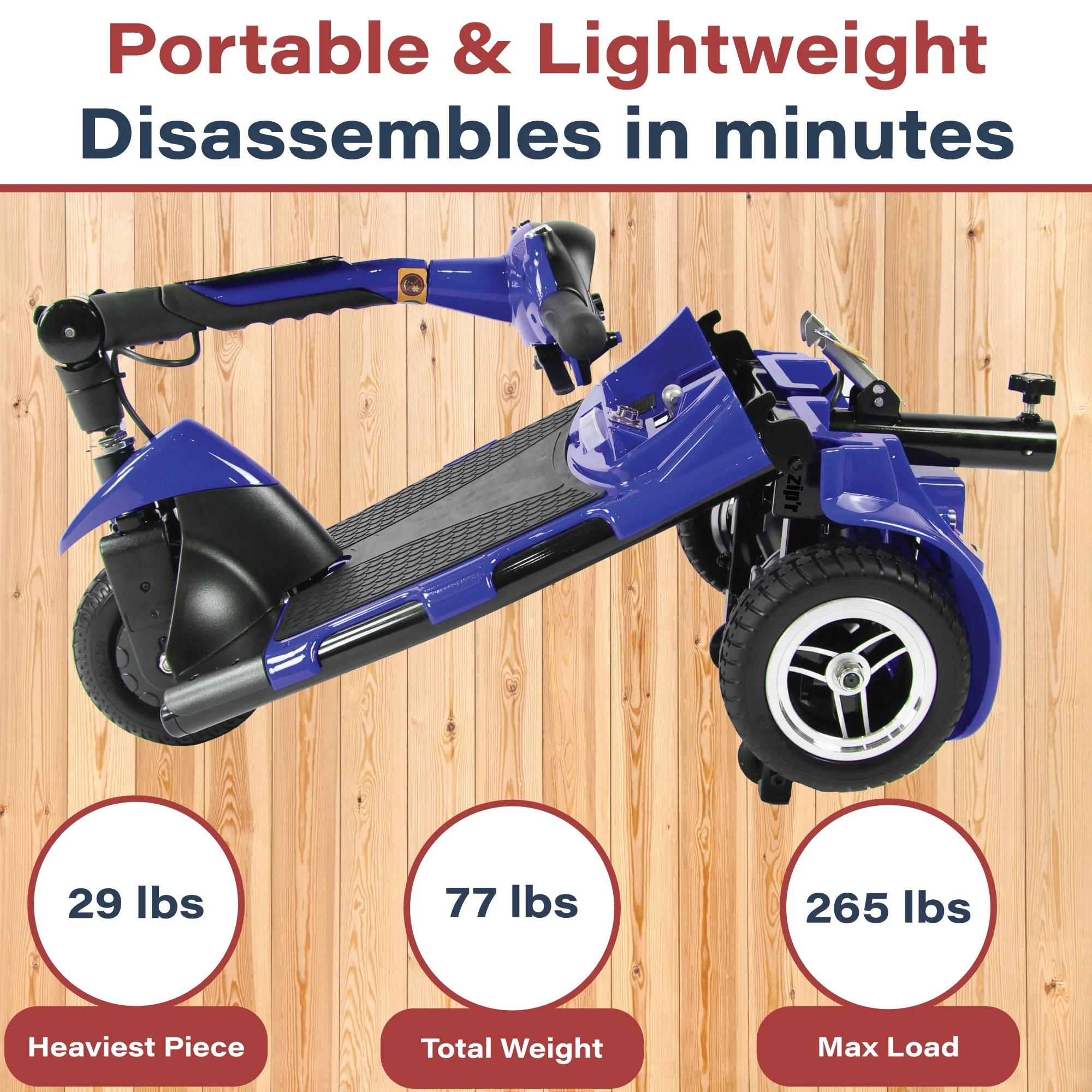 Zip'r Roo 3-Wheel Travel Mobility Scooter, Red