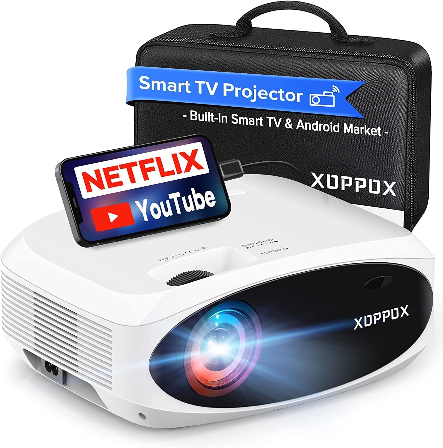 5G Smart Projector Built in Android Market Support 4D/4P Digital Keystone&Zoom, XOPPOX Native 1080P Full HD Projector Bluetooth Support, Home Theater and Outdoor Movie Projector[Carry Bag Included]