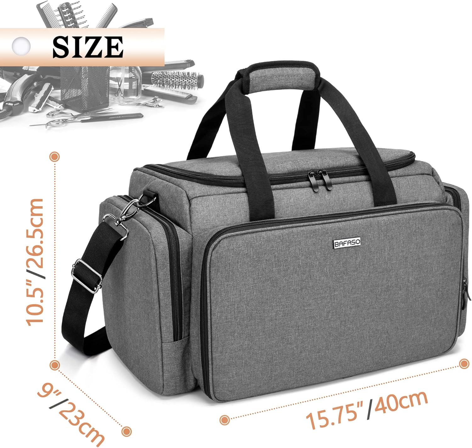 BAFASO Large Barber Bag with Adjustable Dividers, Travel Barber Case Holds Various Hair Cutting Tools (Bag Only), Black