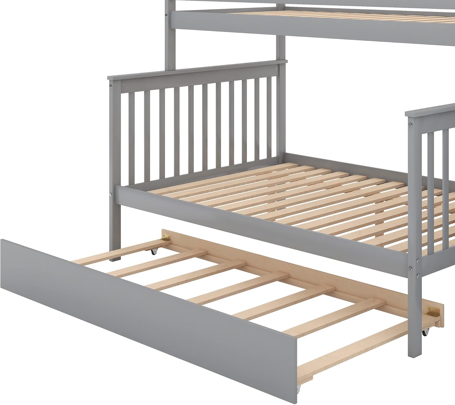Bunk Beds with Trundle, Wood Space Saving Design Stairway Twin Over Full Bunk Bed Frame with Storage, Convertible to 2 Separated Beds, No Box Spring Needed, Gray