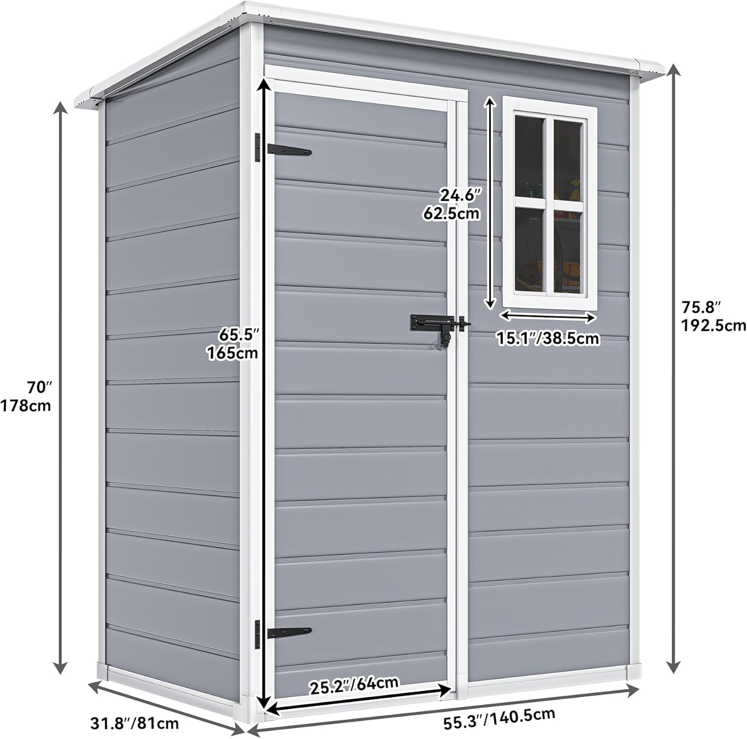 DWVO 5x3ft Resin Outdoor Storage Shed with Floor, Waterproof Lockable Storage Shed with Window, Plastic Outside Tool Storage for Garden, Backyard, Patio, Lawn,Gray