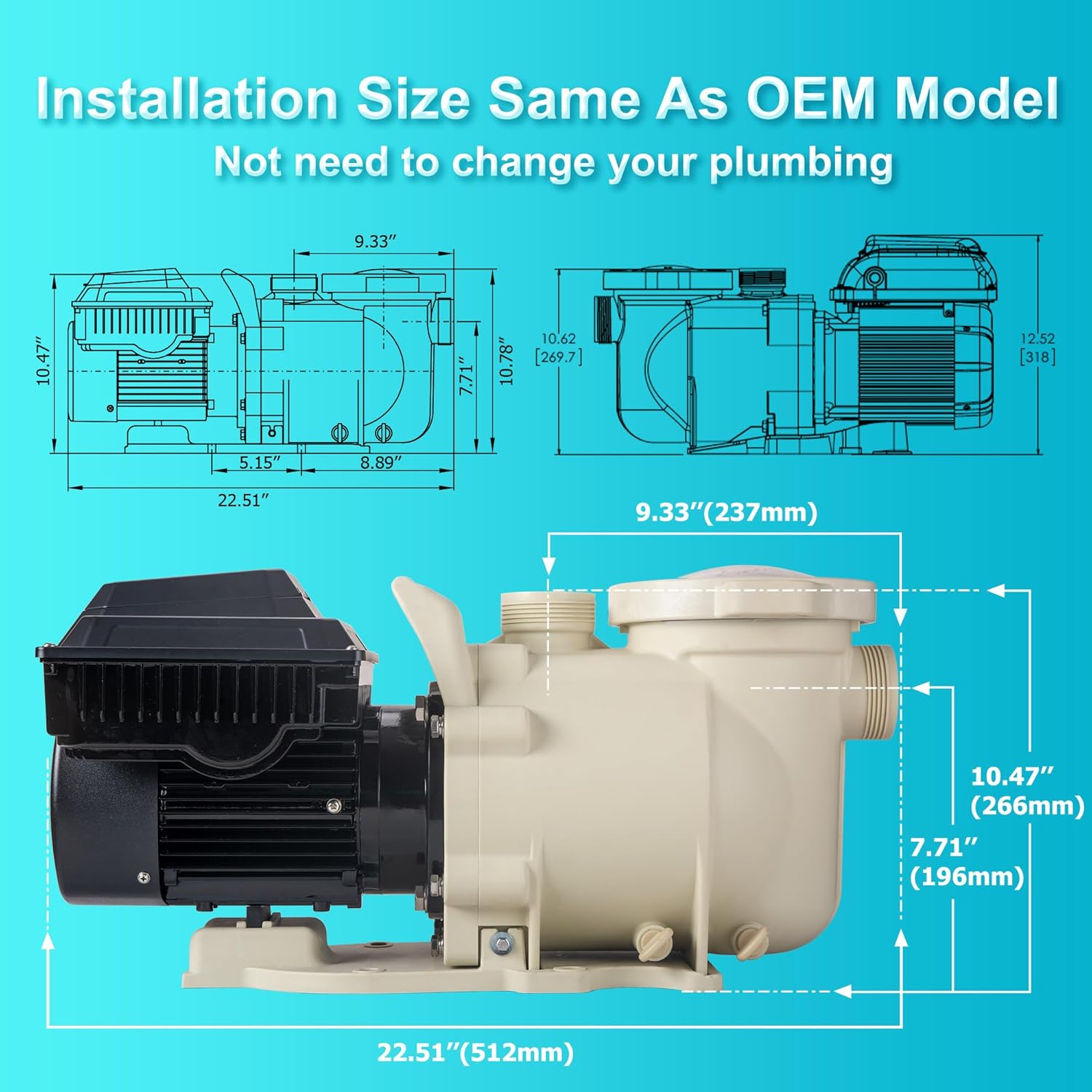 LINGXIAO Variable Speed Pool Pump Inground 2HP with Filter Basket - 115V/208-230V Variable Speed Pump, Low Noise & Energy Star Certified, 1.5" or 2" Fit Includes