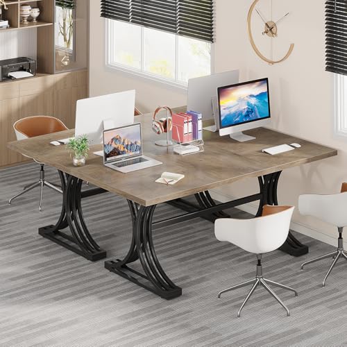 Tribesigns 63" Large Office Desk, Modern Rectangle Executive Desks with Stylish Gold Legs, Wood Faux Marble Desk, Business Furniture Work Desk for Home Office, White and Gold