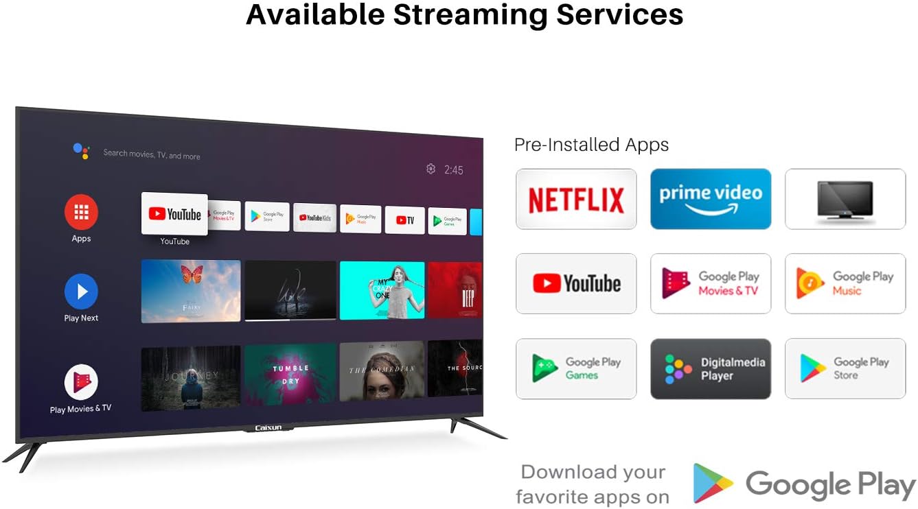 Caixun EC50S1A, 50 inch 4K UHD HDR Smart Android TV with Google Assistant (Voice Control), Screen Share, HDMI, USB, Wi-Fi, Bluetooth(2021 Model)