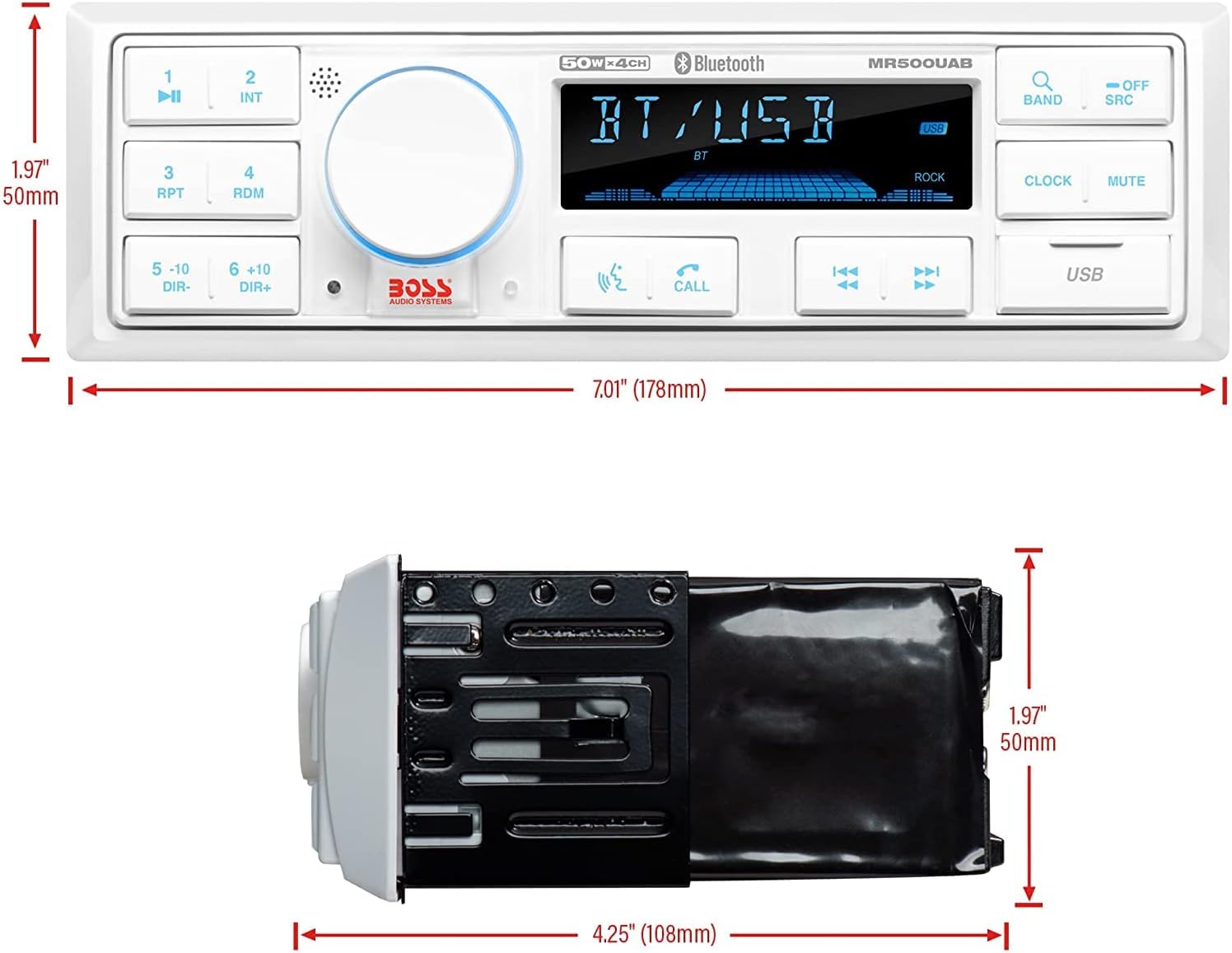 BOSS Audio Systems MR500UAB Marine Stereo & Eton Portable Weather Alert Radio Bundle. IPX 6 Weatherproof Head Unit w/ Bluetooth, USB Input, AM/FM, Aux, Play Music or Streaming Audio Apps from Phone
