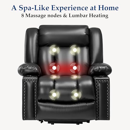Large Power Lift Chairs Recliners for Elderly with Heated and Massage, Overstuffed Adjustable Lift Chairs, 3 Positions, Breathable Leather, USB-A and USB-C, Cup Holder, Side Pocket Dark Brown