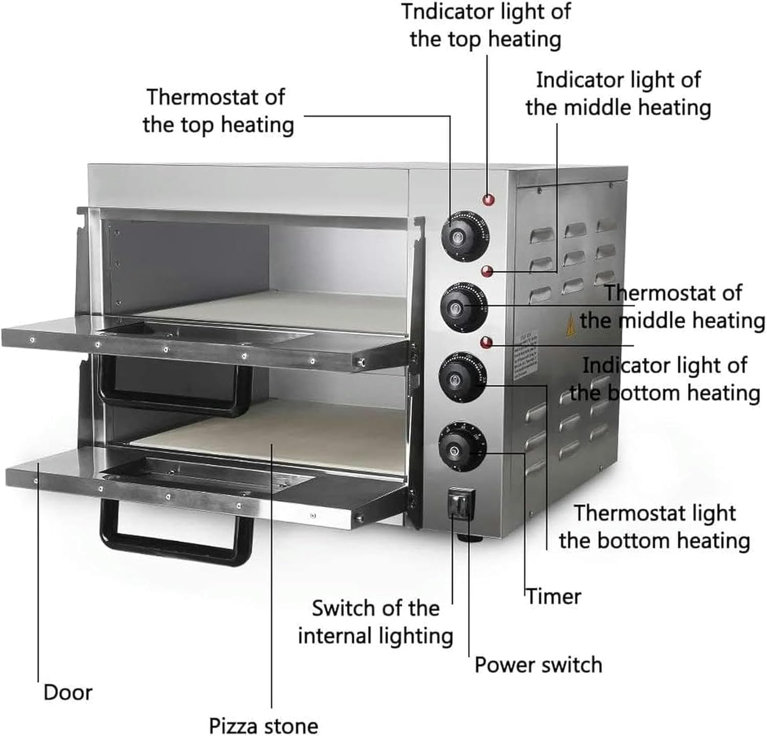 Commercial Double Bake Electric Oven, Professional Oven Toaster with Timer Bread Maker, Kitchen Bakery Food Processor