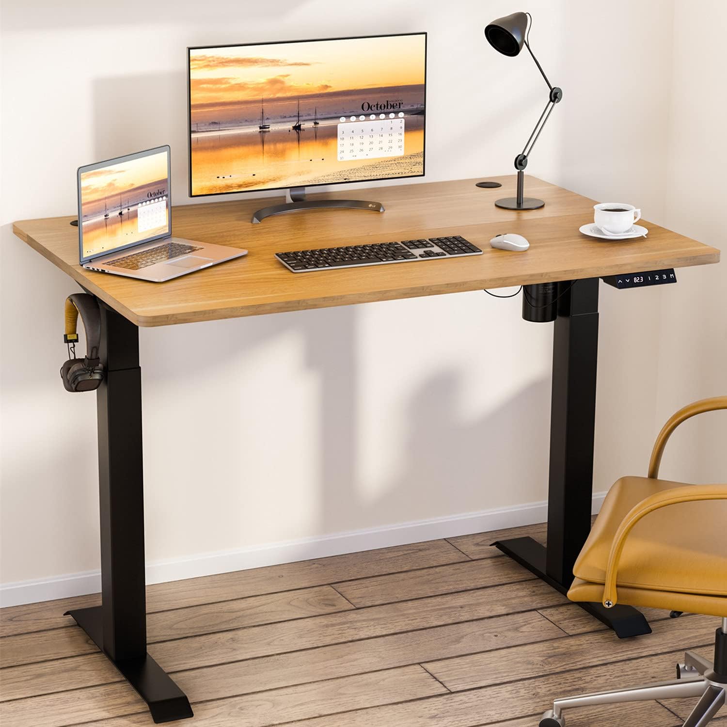 Meilocar Height Adjustable Electric Standing Desk, Sit Stand Computer Desk w/Memory Controller, Home Office Workstation Stand up Desk w/Splice Board, 48 x 24 Splice Board (Black Top + Black Frame)