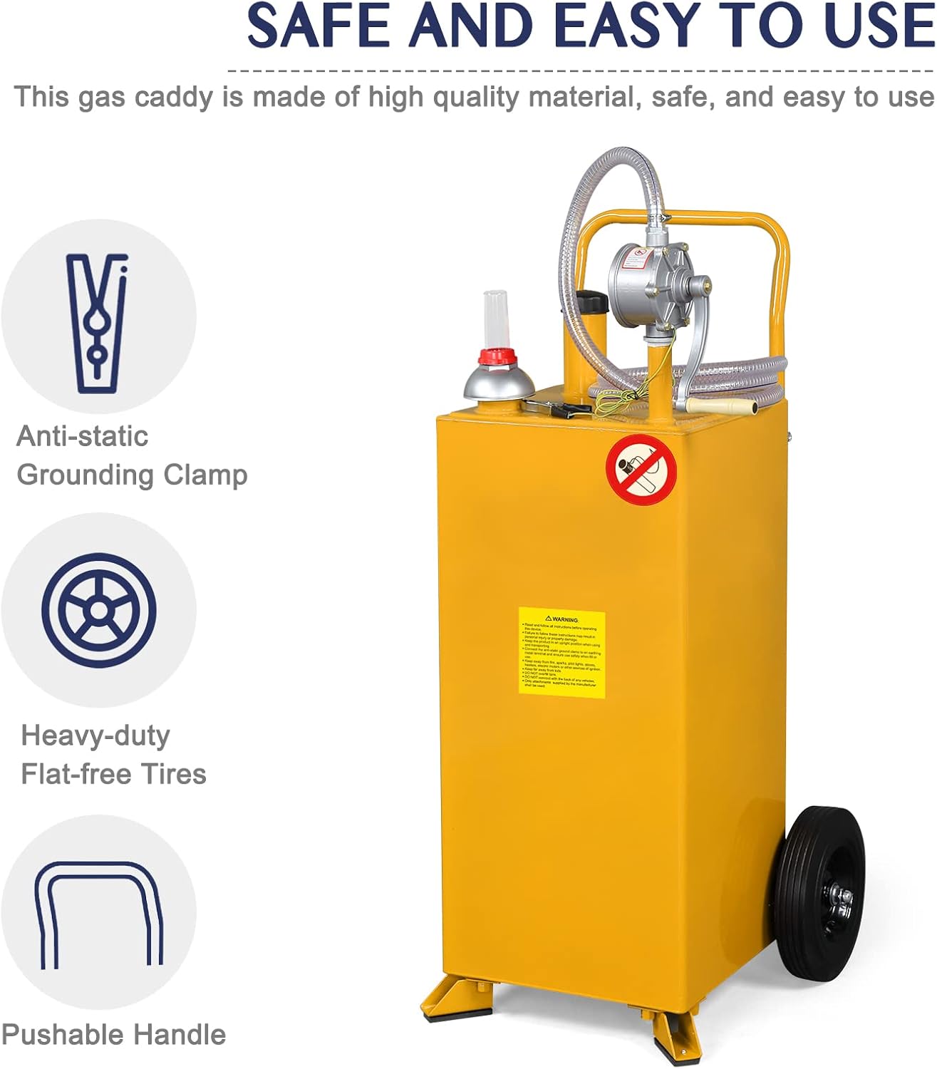 Winado 30 Gallon Portable Gas Caddy Fuel Storage Tank, Large Gasoline Diesel Can with Fuel Transfer Rotary Hand Pump, Hose, Wheels for Boat, ATV, Car, Tractors, Motorcycle