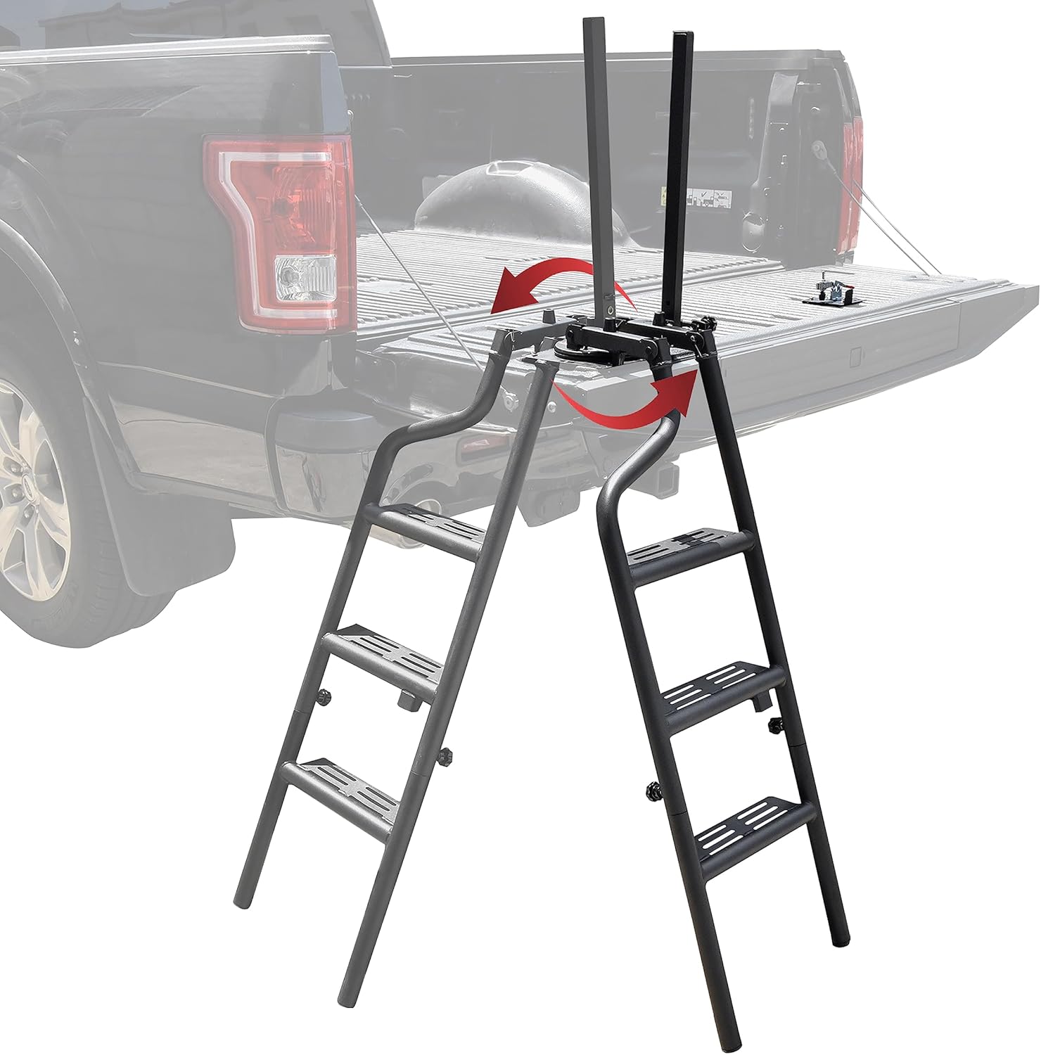 45" Foldable Pickup Truck Tailgate Ladder with Grab Handle, 360° Rotatable Heavy Duty Universal Folding Tailgate Step Ladder with Handrail for Pickup Truck (F250, RAM 2500 etc.) Accessories
