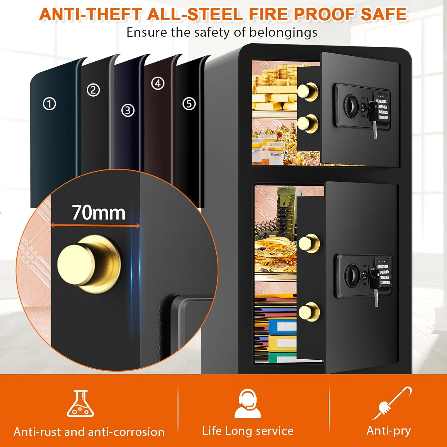 5.0 Cuft Extra Large Fireproof Safe Box with [𝑫𝒐𝒖𝒃𝒍𝒆 𝑫𝒐𝒐𝒓], Heavy Duty Digital Home Security Safe with Hidden Lock Box, Anti-Theft Fire Proof Home Safe for Money, Valuable, Document