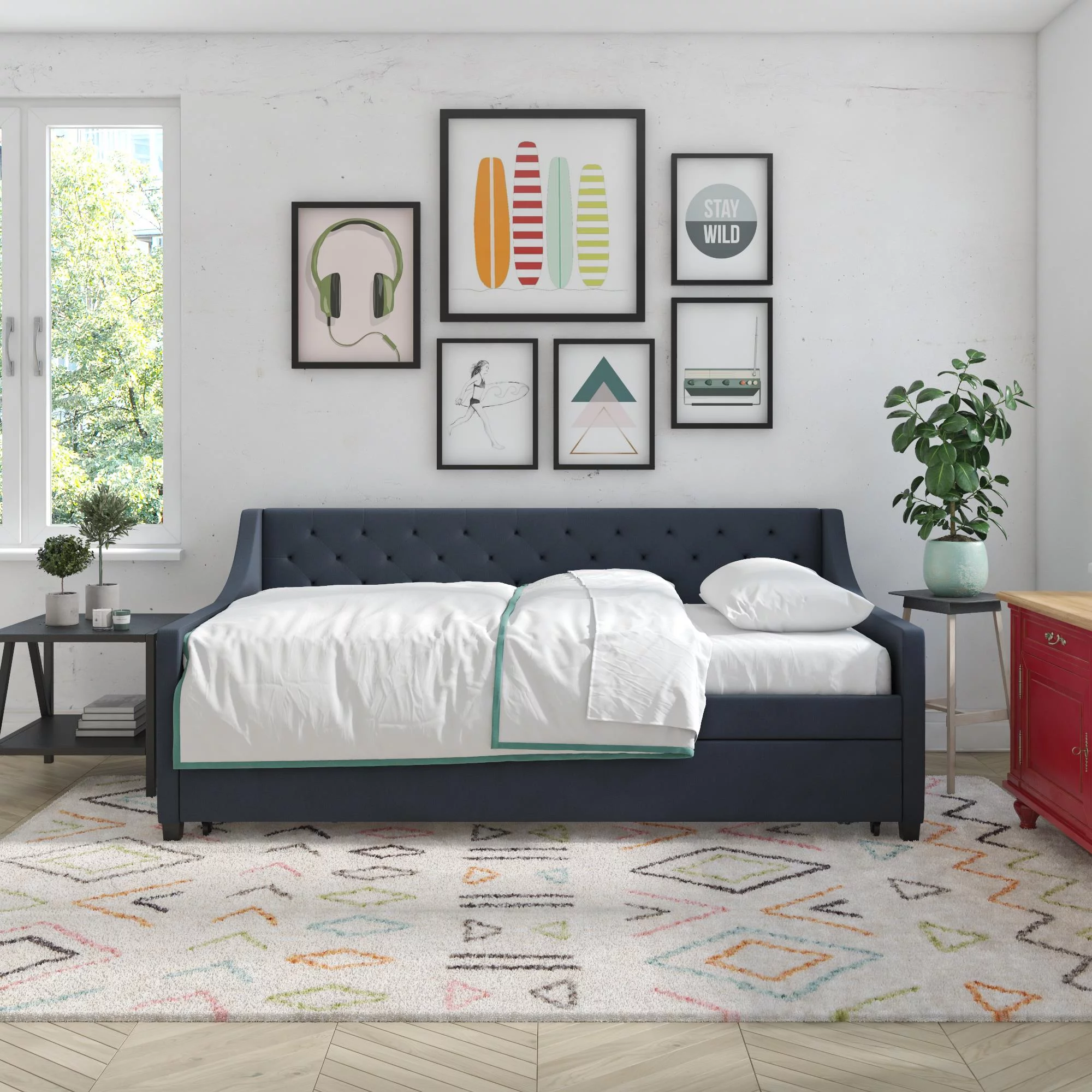 Novogratz Her Majesty Daybed and Trundle, Blue Linen
