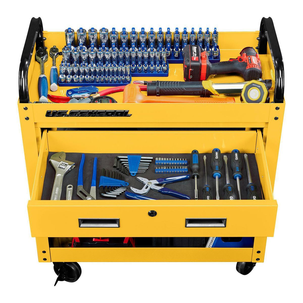 U.S. GENERAL 30 in., 1-Drawer Service Cart, Yellow