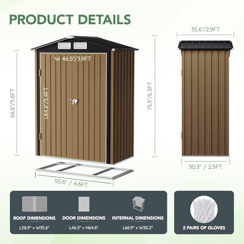 10X12X7.5 FT Outdoor Steel Storage Shed with Lockable Doors, 2 Windows, Transparent Roof Panels (Wood Panels & Frame Floor Not Included), Ideal for Patio Storage,Garbage Can, Chicken Coop，Brown
