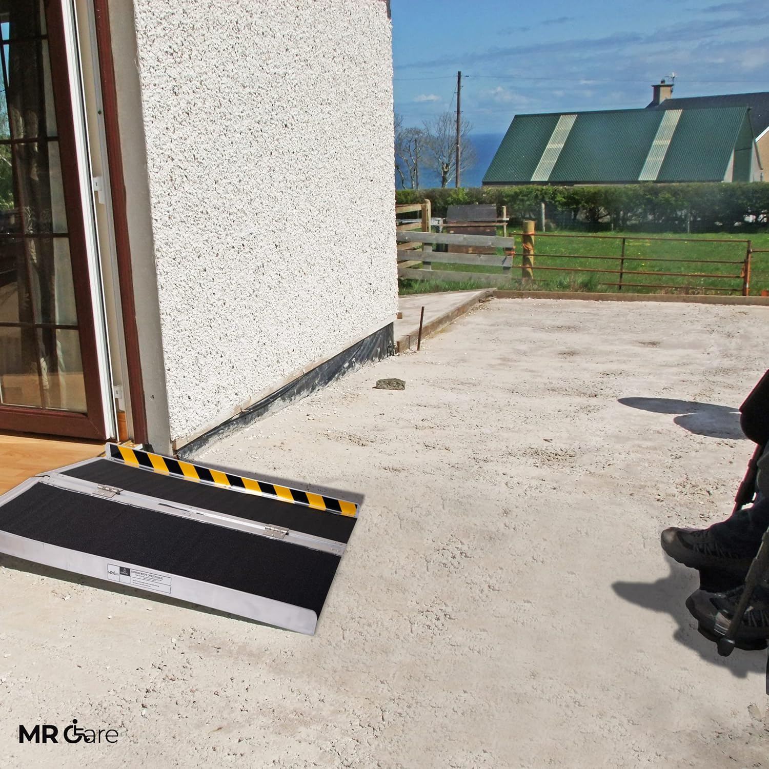 MR CARE Portable Wheelchair Ramp | Lightweight Foldable Ramps for Wheelchairs with Handle | Featuring Unique Yellow Reflective Caution Stickers | Perfect Wheel Chair Ramp for Home Steps (2FT)