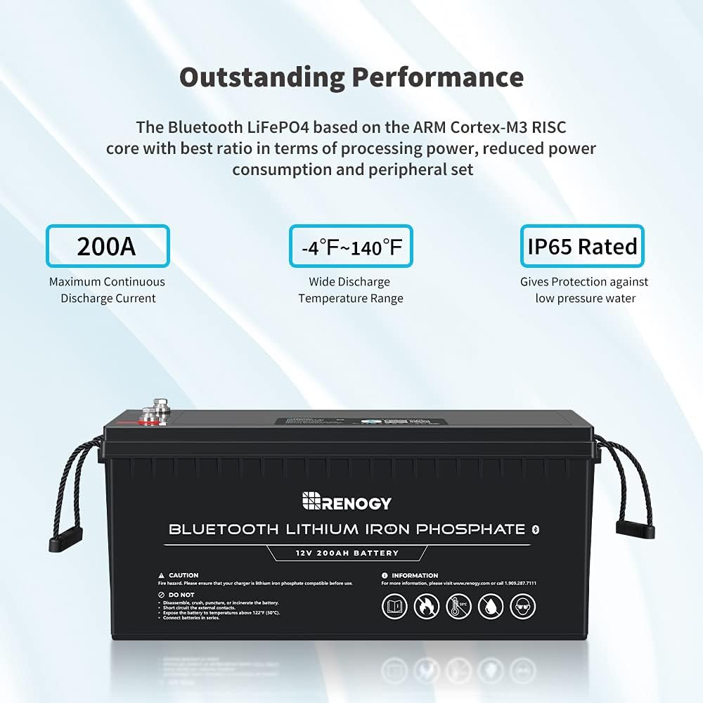 Renogy 12V 100Ah LiFePO4 Deep Cycle Lithium Battery with Bluetooth, 2000 Life Cycles, Built-in BMS, Backup Power Perfect for RV, Camper, Van, Marine, Off-Grid Home Energy Storage