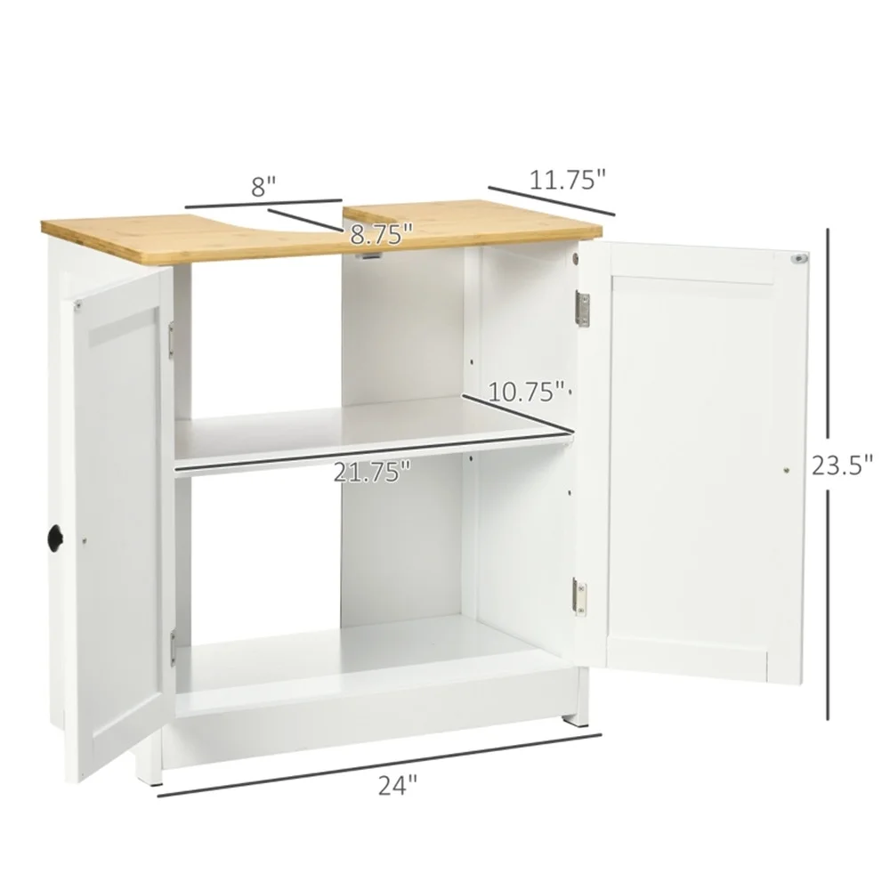 Pedestal Sink Storage Cabinet, Under Sink Cabinet with Double Doors,  Crystal White, Dark Walnut-AS