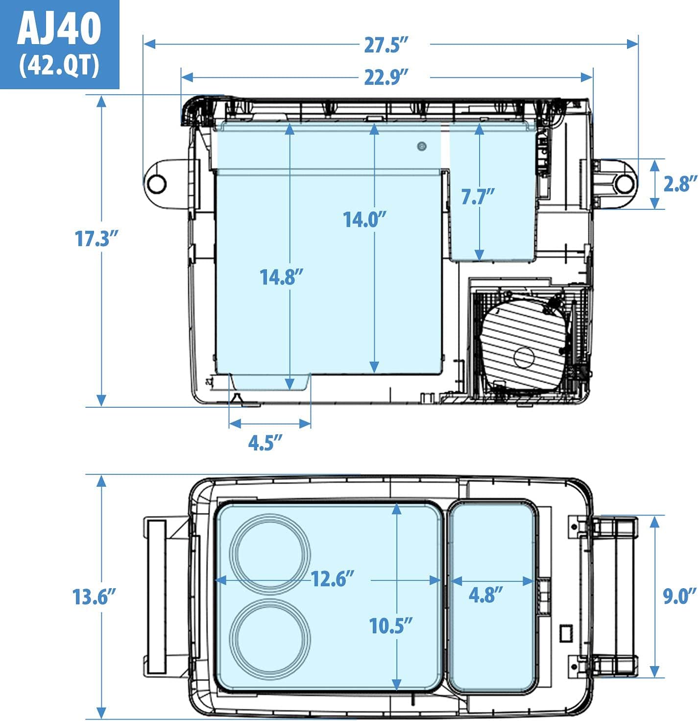 Setpower AJ40 Portable Freezer Fridge for Car, 12 volt Refrigerator for Camping, 0�H-50�H, DC 12/24V, AC 110-240V (42 Quarts)